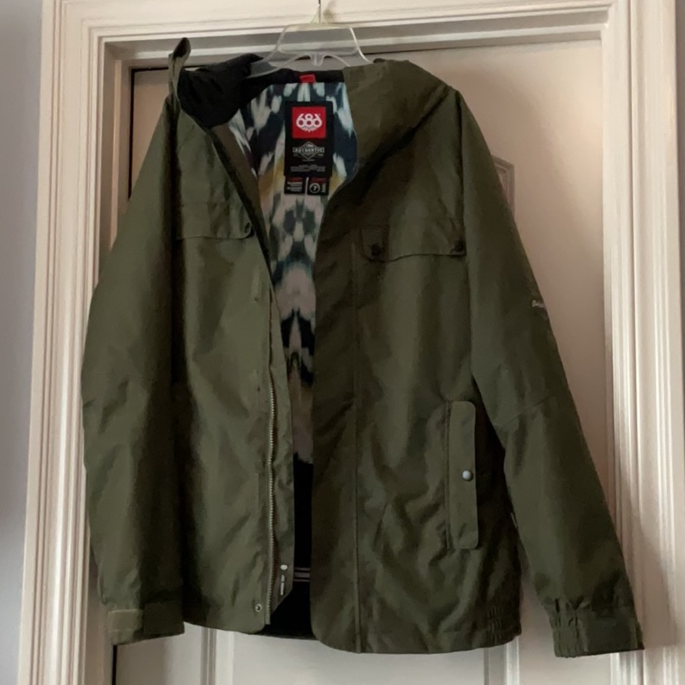686 Olive Green Ski Jacket with Patterned Liner